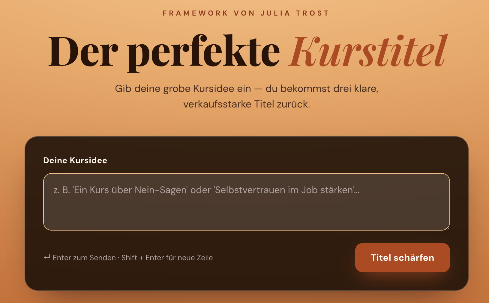 Beispiel f&uuml;r ein KI-Tool: der Kurstitel-Generator von Julia Trost